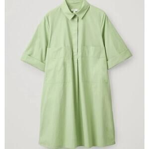 COS Cotton Poplin Sage Green Lightweight Utility Dress Size 8